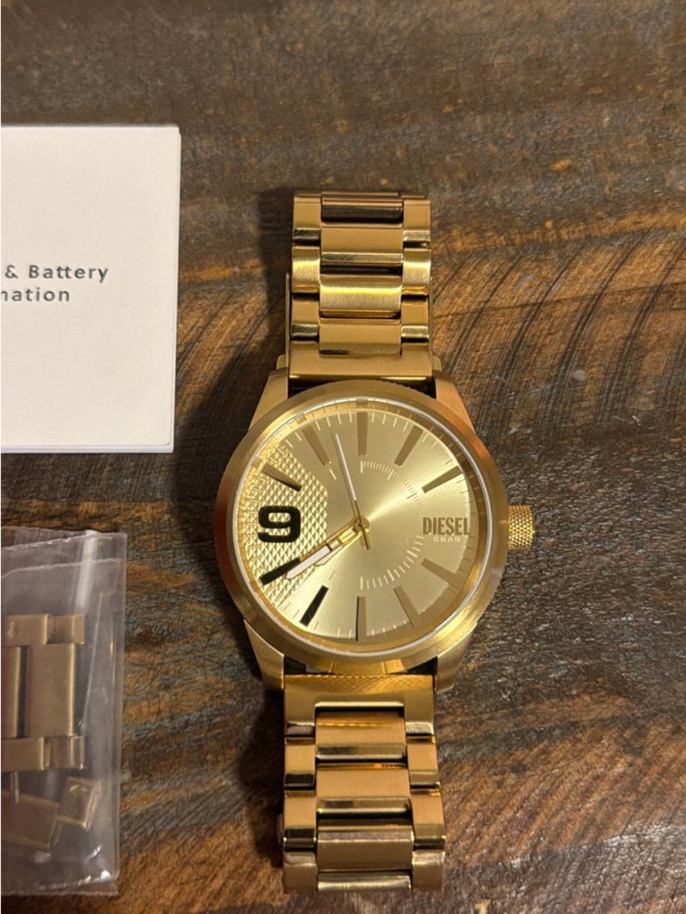Diesel Men's Gold Stainless Steel Bracelet Watch with Prominent 9 Marker